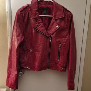 wild fable Red Faux Leather Moto Jacket with Silver Hardware